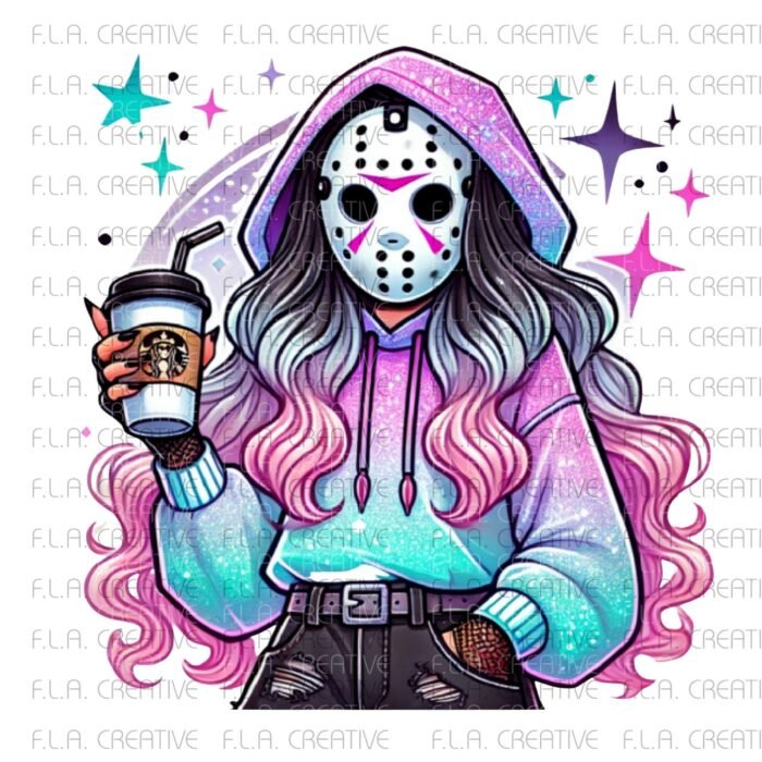 Alternative view of Spooky Girl Coffee PNG | Pastel Goth Halloween Sublimation (Digital Download)