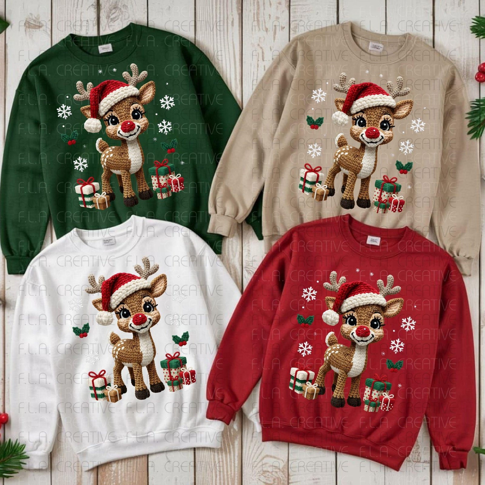 Christmas Crochet Reindeer PNG: Faux Yarn Style, Festive Design - Image 7