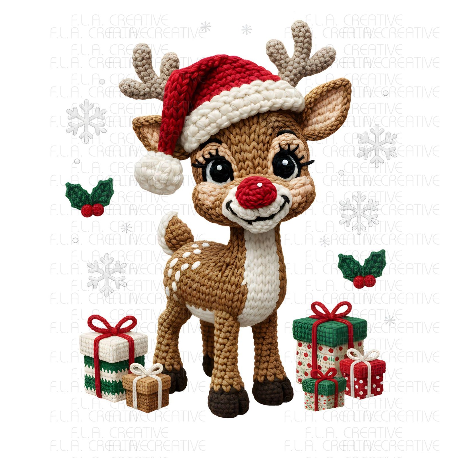 Christmas Crochet Reindeer PNG: Faux Yarn Style, Festive Design - Image 3