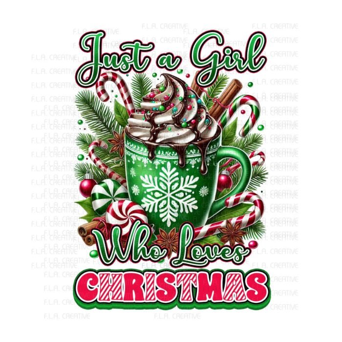 Alternative view of Girls Christmas Cocoa Mug PNG, Holiday Sublimation Design (Digital Download)