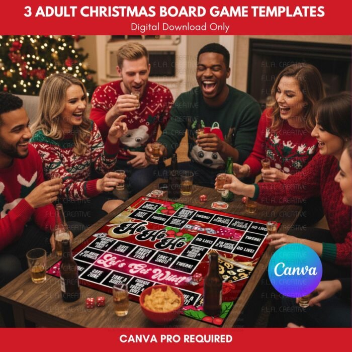 Adult Christmas Drinking Games, Editable Canva Templates (Digital Download)