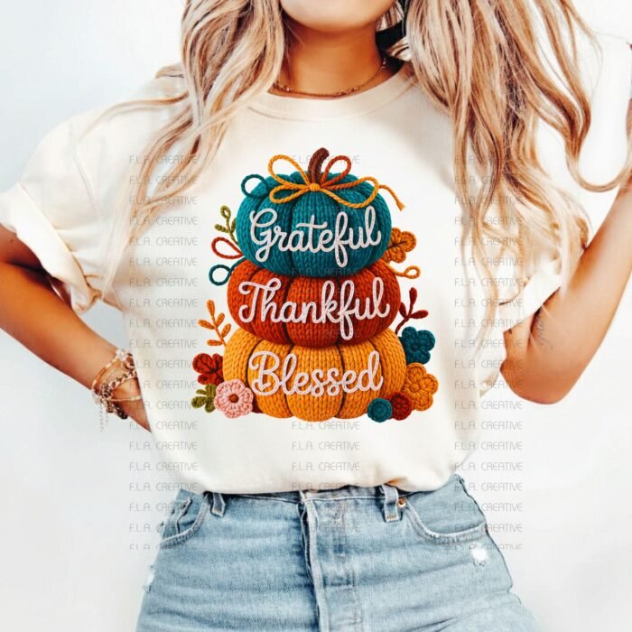 Alternative view of Grateful Thankful Blessed Crochet Pumpkins PNG, Fall Thanksgiving (Digital Download)