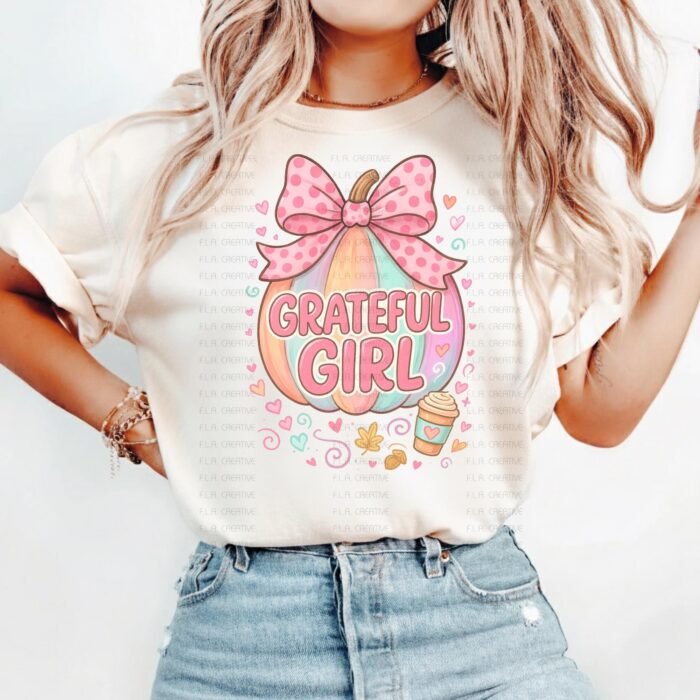 Grateful Girl Pastel Pumpkin PNG, Fall Shirt Design (Digital Download)
