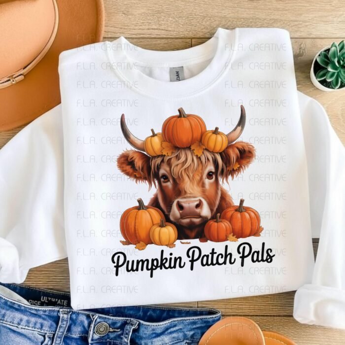 Highland Cow Pumpkin Patch PNG | Fall Animal Clipart (Digital Download)