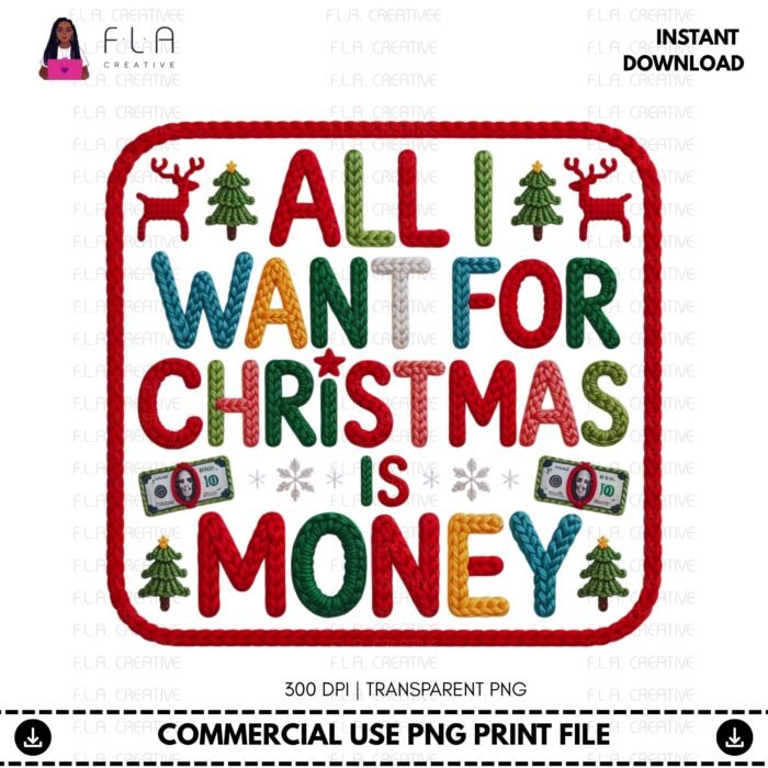 Alternative view of All I Want For Christmas Faux Embroidery Sublimation PNG  | Instant Download