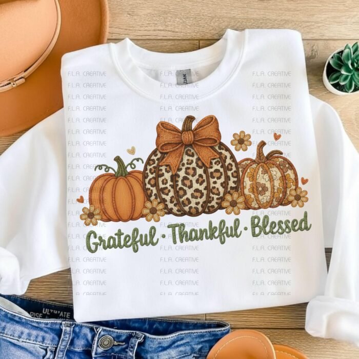 Grateful Thankful Blessed Pumpkin PNG, Fall Thanksgiving (Digital Download)