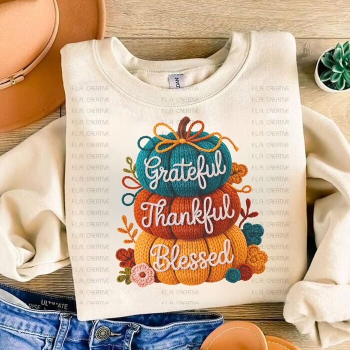 Grateful Thankful Blessed Crochet Pumpkins PNG, Fall Thanksgiving (Digital Download)
