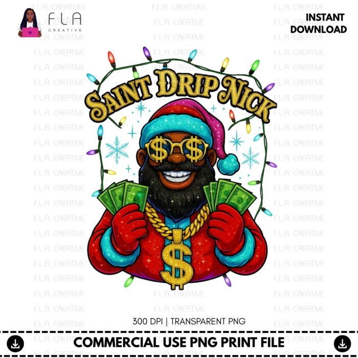 Alternative view of Saint Drip Nick Black Santa PNG, Hip Hop Christmas Graffiti Sublimation Design (Instant Download)
