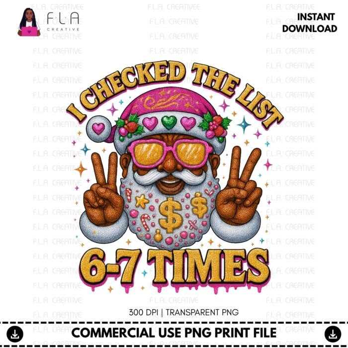 Alternative view of I Check The List 67 Times Black Santa PNG |  (Instant Download)