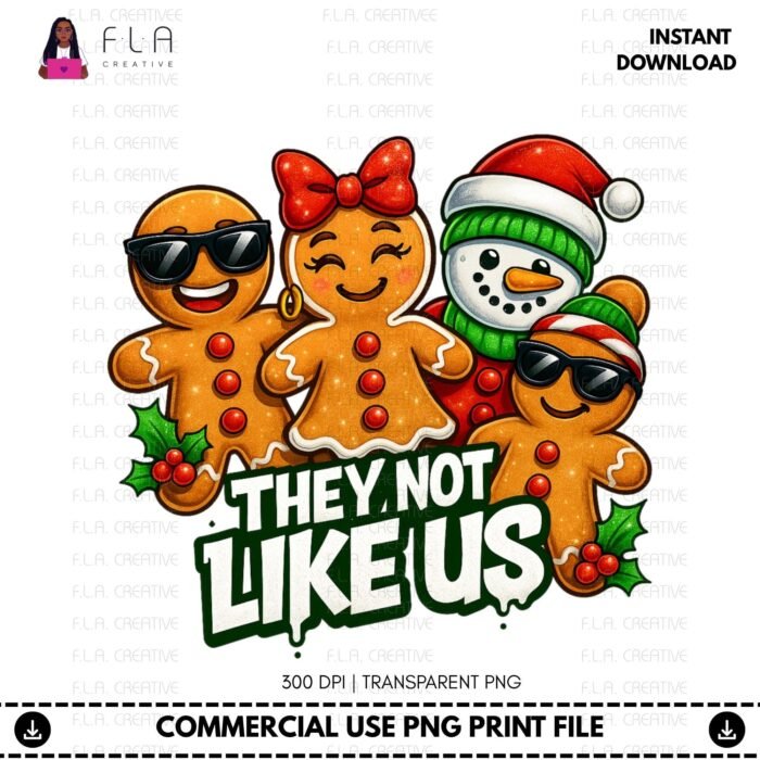 Alternative view of They Not Like Us Gingerbread Man Snowman PNG | Urban Hip Hop Holiday Art (Instant Download)
