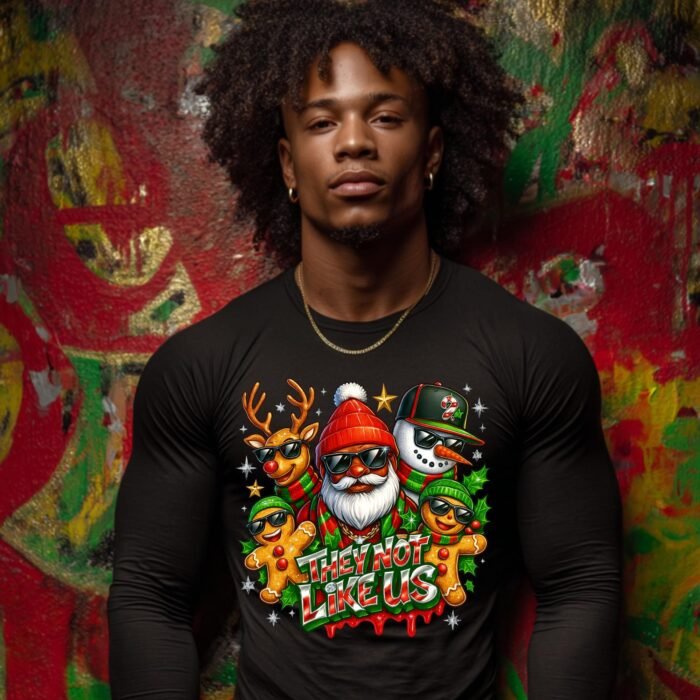 They Not Like Us Christmas PNG, Cool Black Santa Claus with Reindeer Snowman Gingerbread