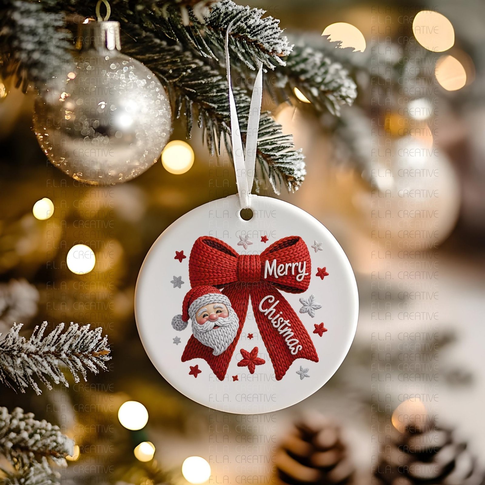 Santa Bow Merry Christmas Crochet PNG, Faux Embroidery Design - Image 5