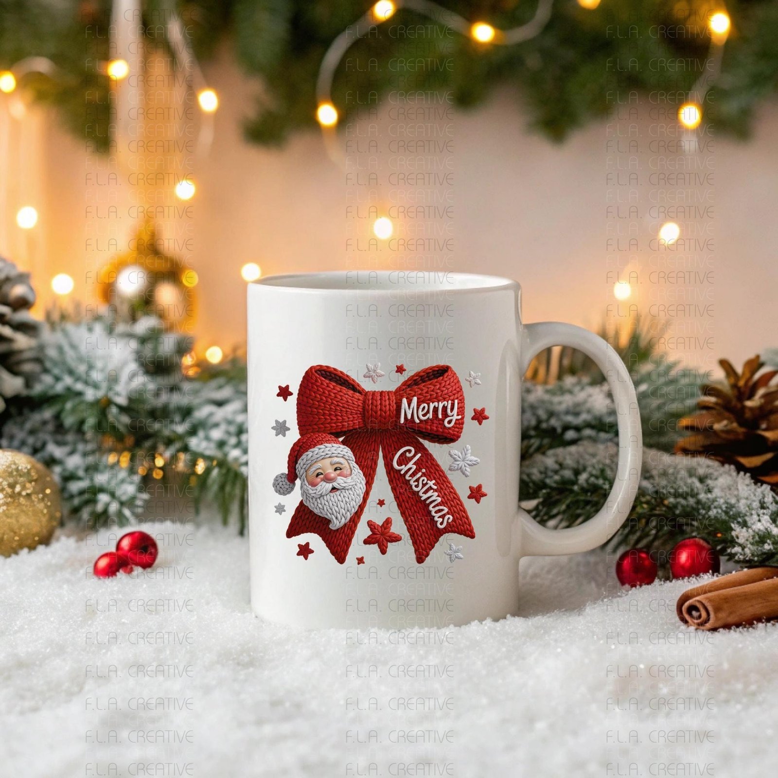 Santa Bow Merry Christmas Crochet PNG, Faux Embroidery Design - Image 6