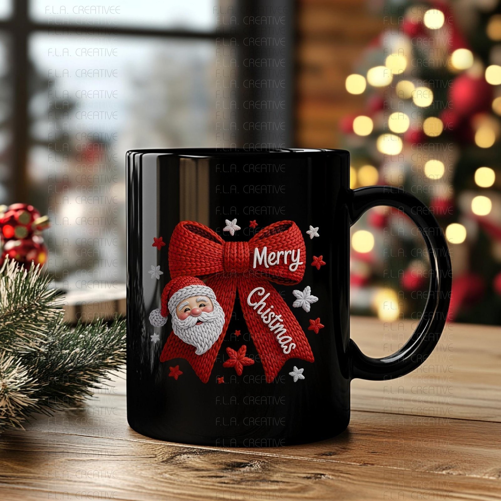 Santa Bow Merry Christmas Crochet PNG, Faux Embroidery Design - Image 7