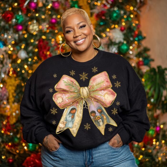 Black Nativity Scene Coquette Bow PNG (Digital Download)