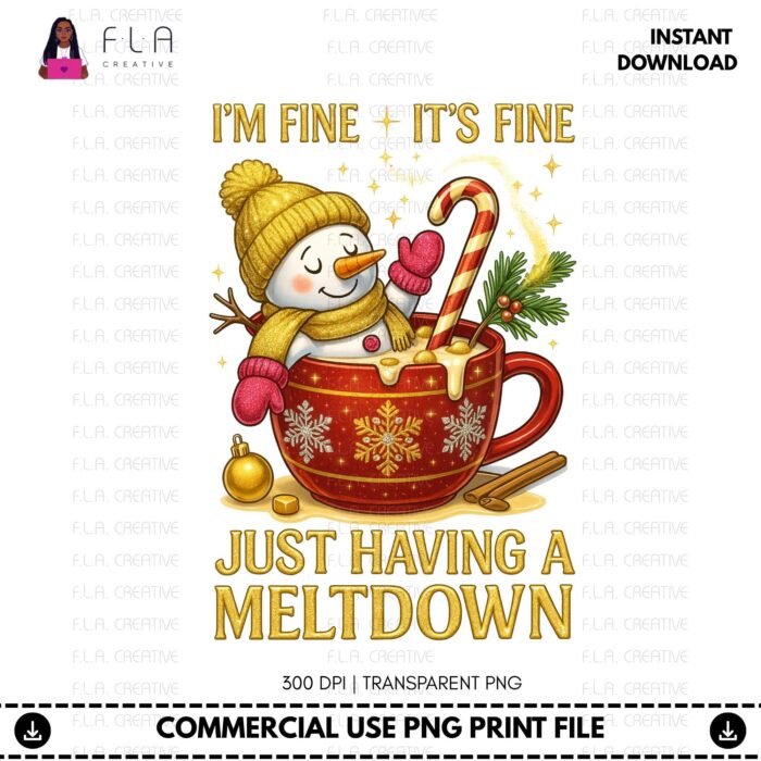 Alternative view of Just Having a Meltdown Snowman PNG (Digital Download)
