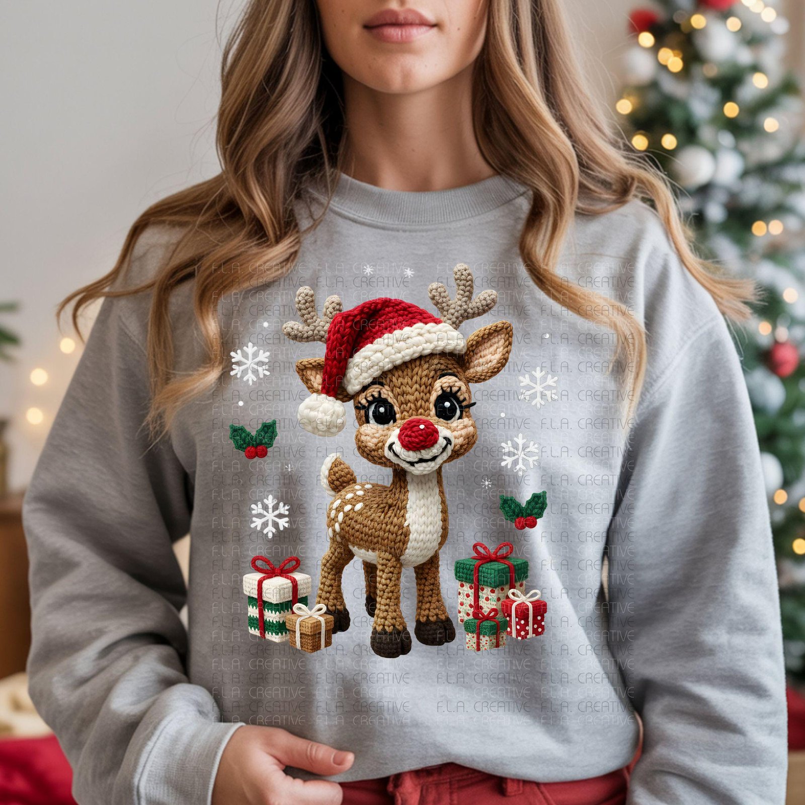 Christmas Crochet Reindeer PNG: Faux Yarn Style, Festive Design - Image 4
