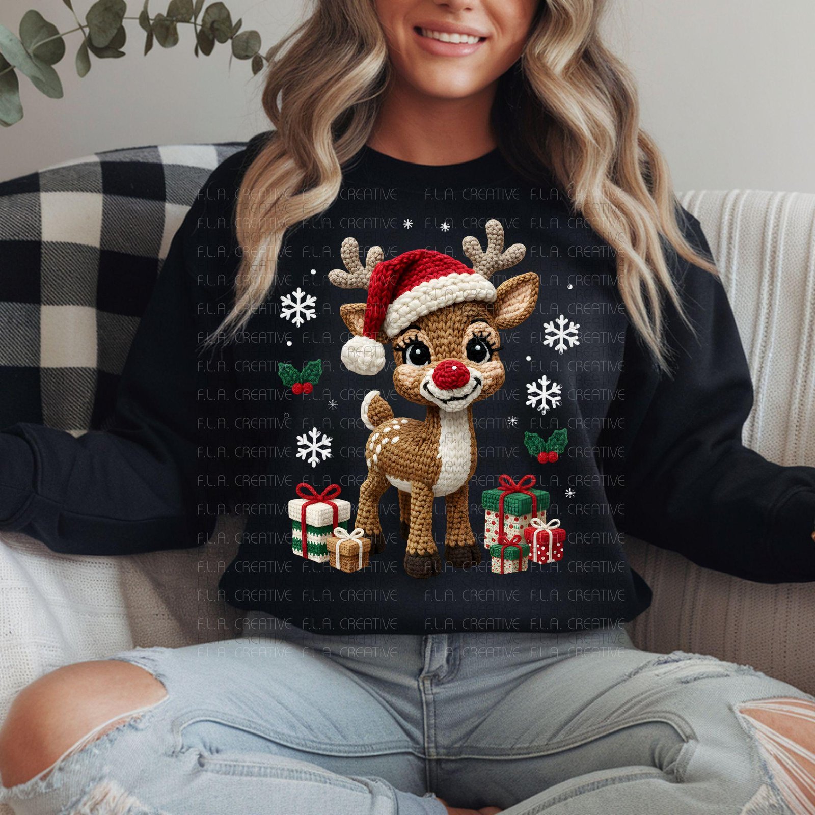 Christmas Crochet Reindeer PNG: Faux Yarn Style, Festive Design - Image 5
