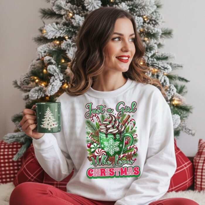 Girls Christmas Cocoa Mug PNG, Holiday Sublimation Design (Digital Download)