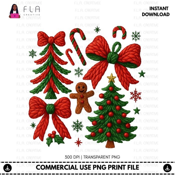 Alternative view of Christmas Tree Bow PNG | Gingerbread Candy Cane Holiday Shirt Design