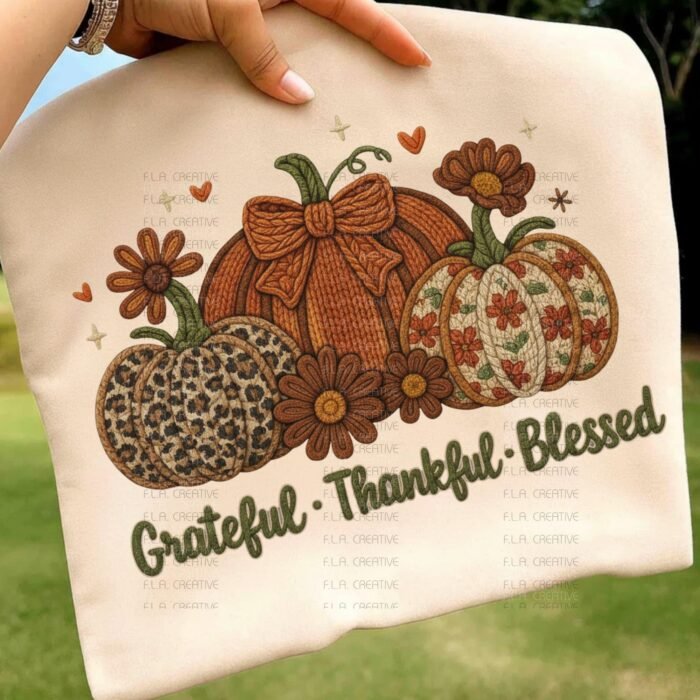 Grateful Thankful Blessed Pumpkins PNG, Fall Christian Design (Digital Download)
