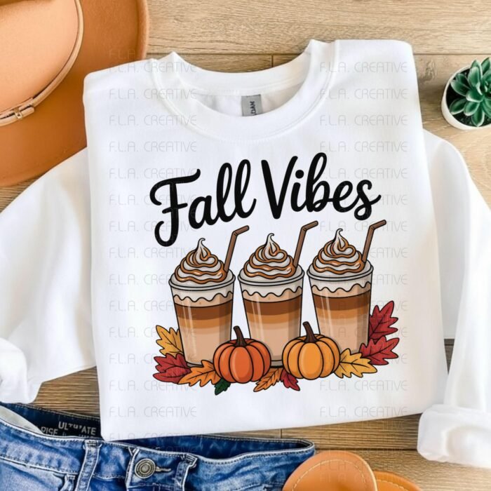 Fall Vibes Latte PNG: Pumpkin Spice Clipart, Autumn Design (Digital Download)
