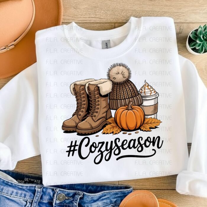 Cozy Season Fall Clipart PNG: Pumpkin Latte, Boots, Knit Hat (Digital Download)