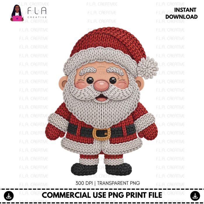 Alternative view of Santa Claus Faux Embroidery Design PNG: Instant Download for Sublimation