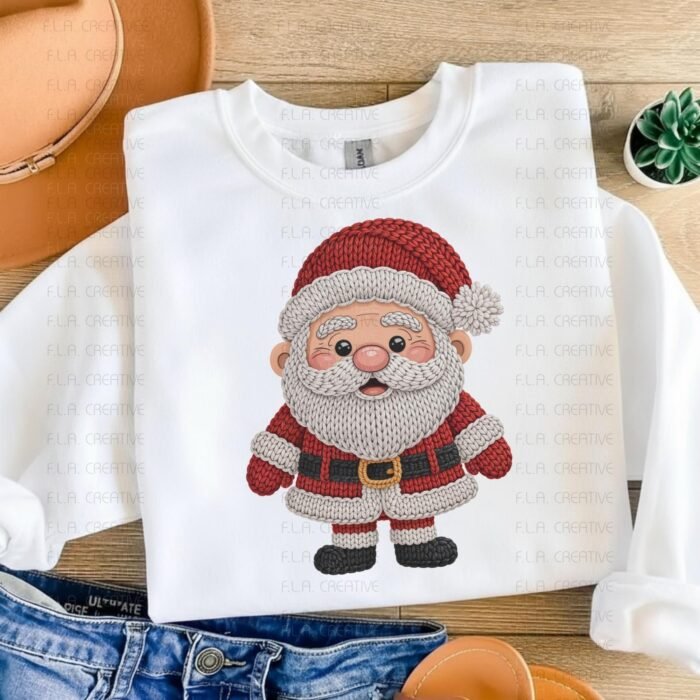 Santa Claus Faux Embroidery Design PNG: Instant Download for Sublimation