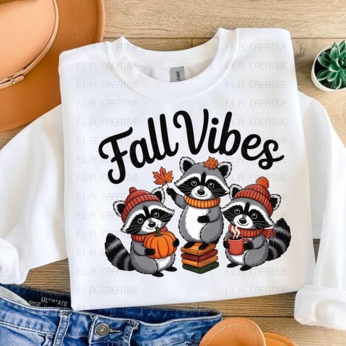 Fall Vibes Raccoon PNG, Cozy Autumn Design (Digital Download)