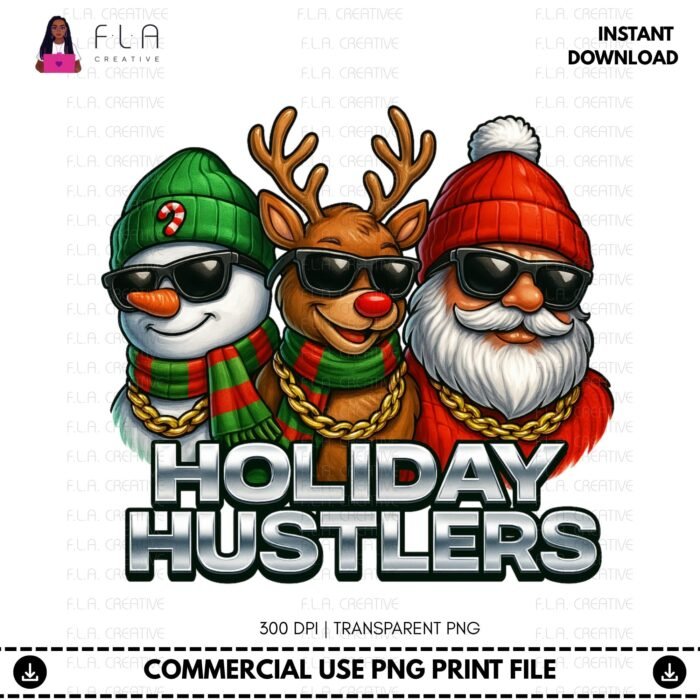 Alternative view of Holiday Hustlers PNG, Hip Hop Santa Snowman Reindeer, Cool Christmas Design