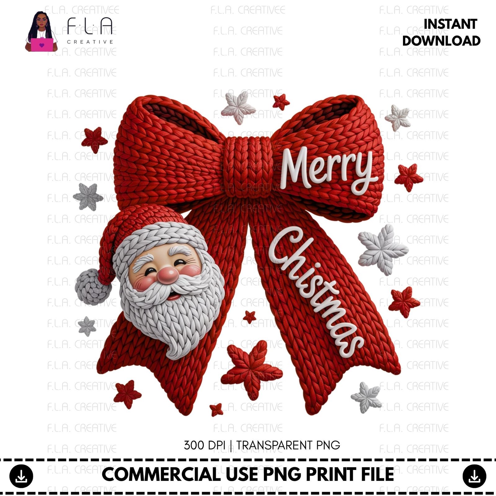 Santa Bow Merry Christmas Crochet PNG, Faux Embroidery Design - Image 2