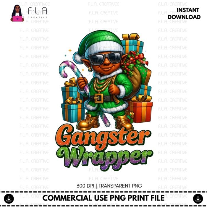 Alternative view of Gangsta Wrapper Christmas Elf PNG (Digital Download)