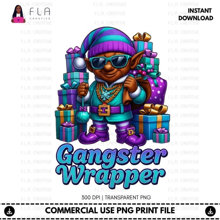 Alternative view of Gangsta Wrapper Christmas Elf PNG (Digital Download)