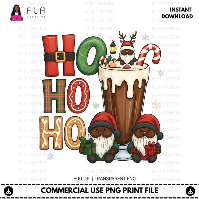 Alternative view of Black Santa Ho Ho Ho PNG(Instant Download)