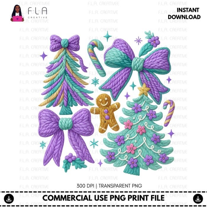 Alternative view of Christmas Tree Bow PNG | Gingerbread Candy Cane Holiday Shirt Design