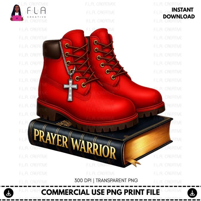 Alternative view of Prayer Warrior Red Boots PNG, Christian Clipart, Faith Sublimation Png, DTF Print, Cross Necklace Png, Gospel Shirt Design, Religious Art