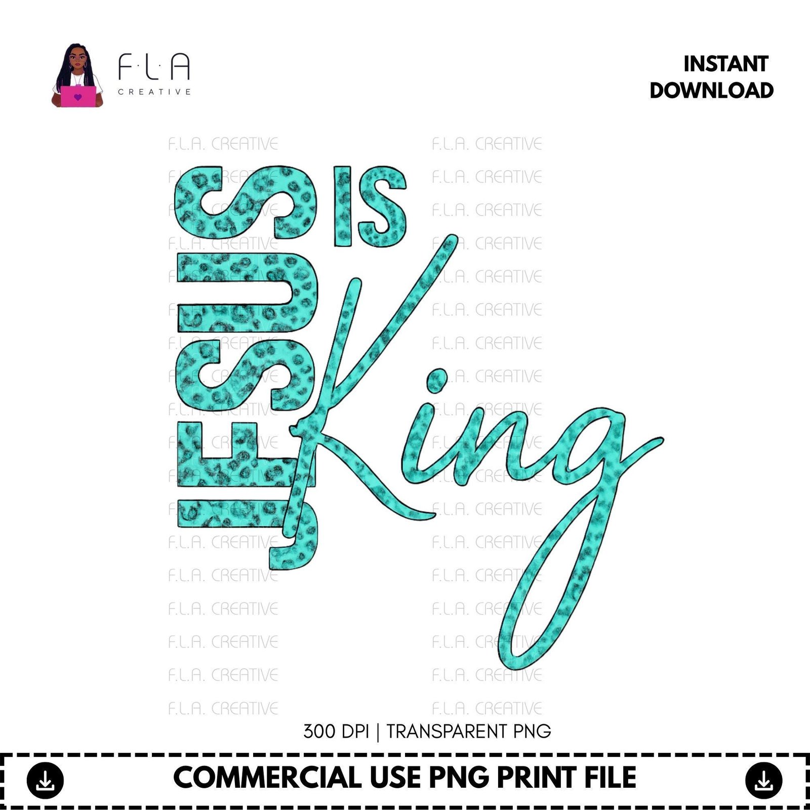 Jesus Is King PNG Download | Teal Leopard Christian Shirt Design | Faith Sublimation | DTF Print | Instant Digital Download - Image 2