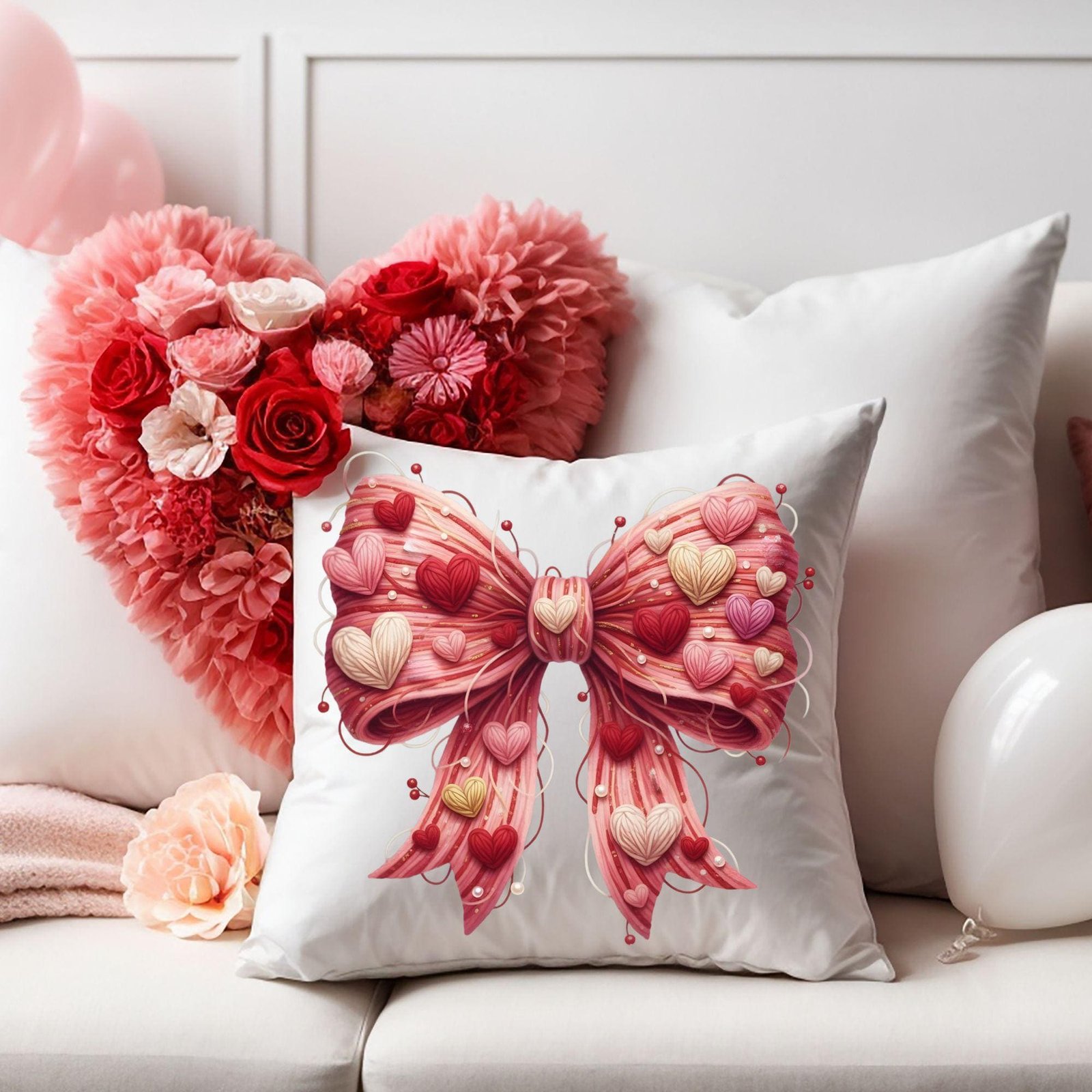 Faux Yarn Heart Bow PNG, Coquette Valentine Bow Clipart, Pink Red Layered Hearts PNG, Sublimation Design, Cute Aesthetic Bow Art - Image 3