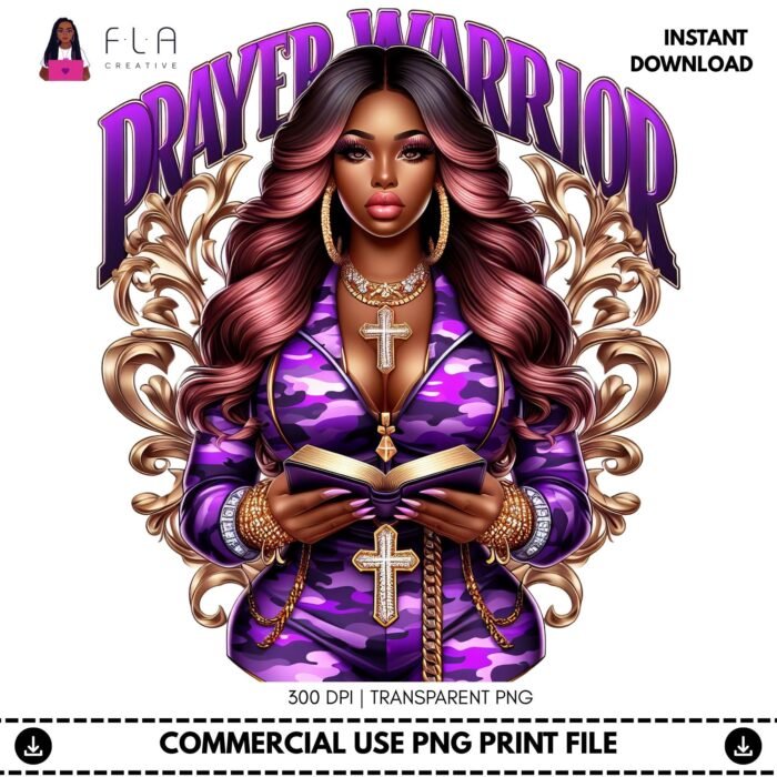 Alternative view of Prayer Warrior PNG, Christian Black Woman Clipart, Religious Sublimation Design, Gospel Shirt PNG, Faith Warrior Graphic, DTF Print File
