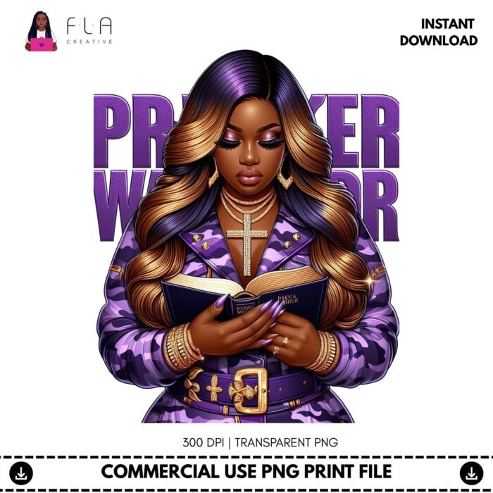 Alternative view of Prayer Warrior PNG, Christian Black Woman Clipart, Religious Sublimation Design, Gospel Shirt PNG, Faith Warrior Graphic, DTF Print File