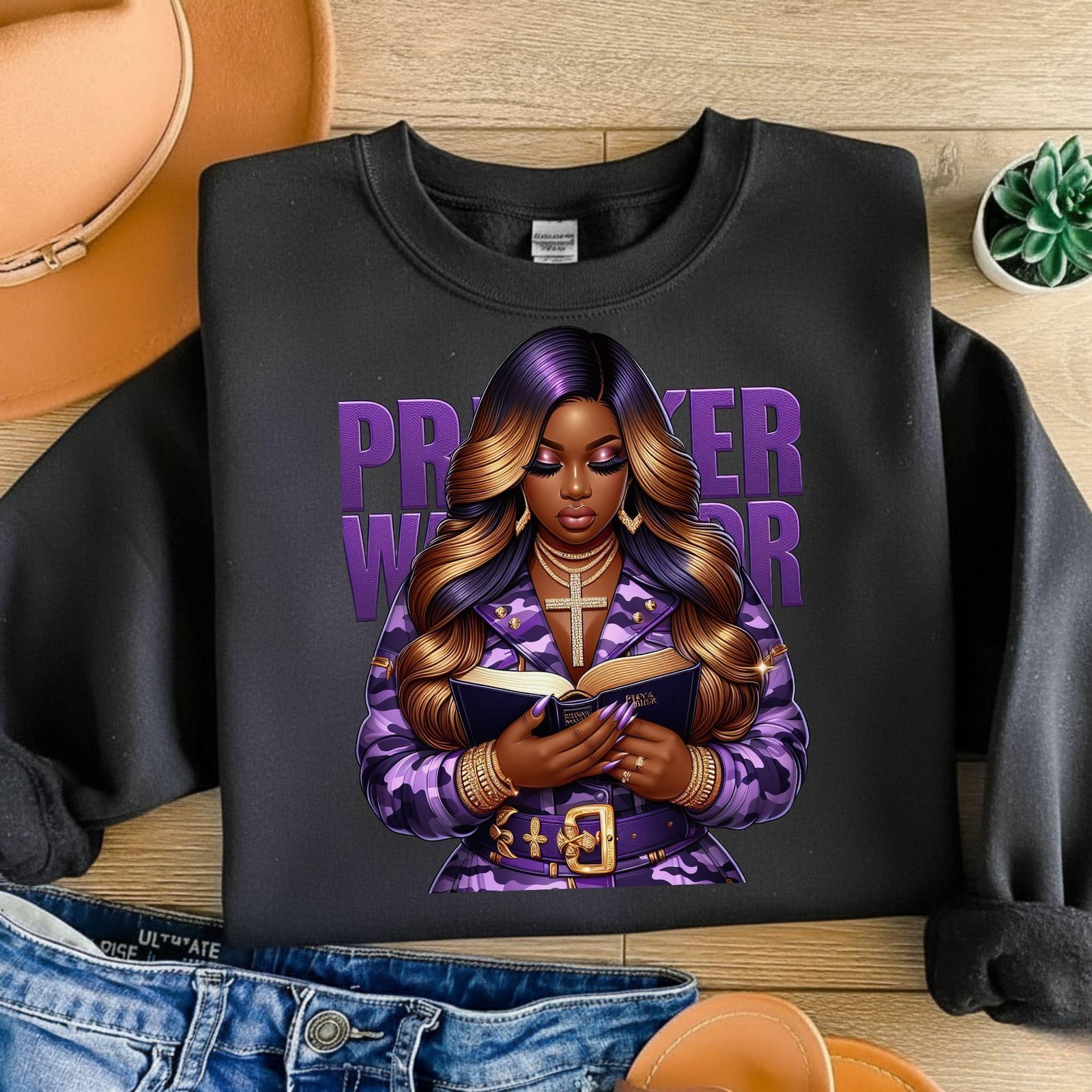 Prayer Warrior PNG, Christian Black Woman Clipart, Religious Sublimation Design, Gospel Shirt PNG, Faith Warrior Graphic, DTF Print File - Image 7
