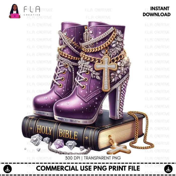 Alternative view of Prayer Warrior Boots PNG, Purple Christian Clipart, Holy Bible Faith Png, Glam Religious Sublimation Design, Gospel Shirt PNG, DTF Print Fil