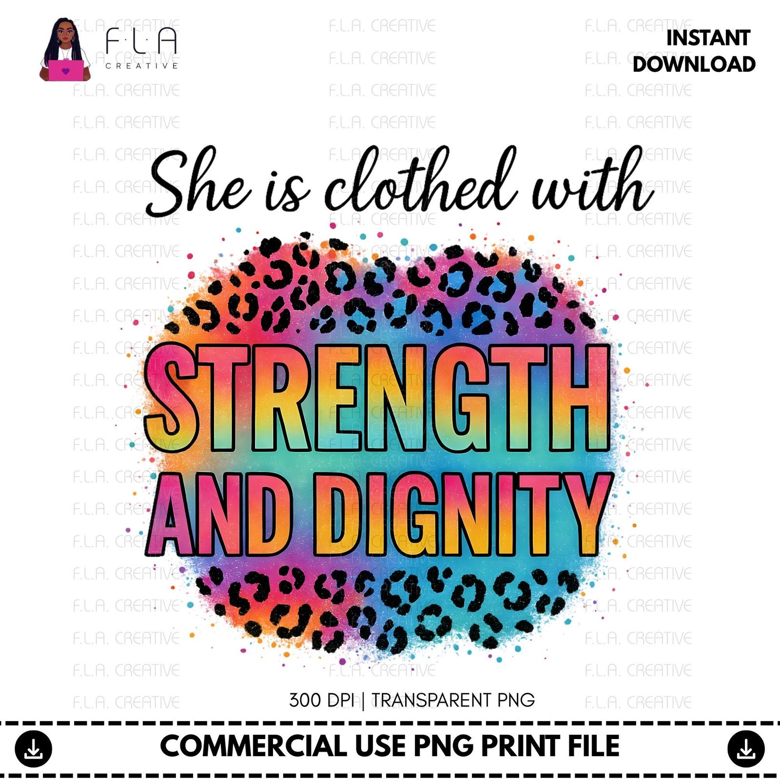She Is Clothed With Strength and Dignity PNG, Christian Woman Leopard Print Design, Bible Verse Sublimation, Instant Digital Download - Image 2