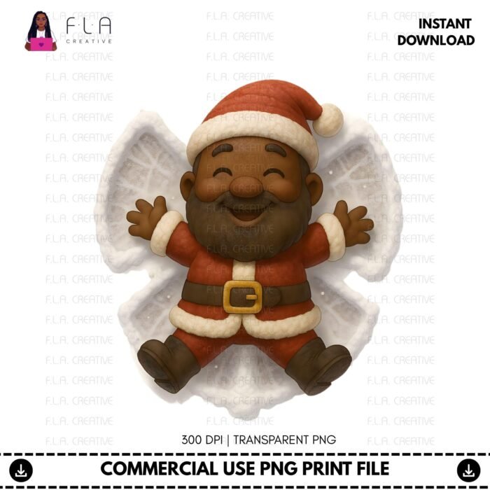 Alternative view of Black Santa Snow Angel Christmas PNG, Cute Santa Clipart, Holiday Shirt Design, Sublimation & DTF Print File, Instant Digital Download