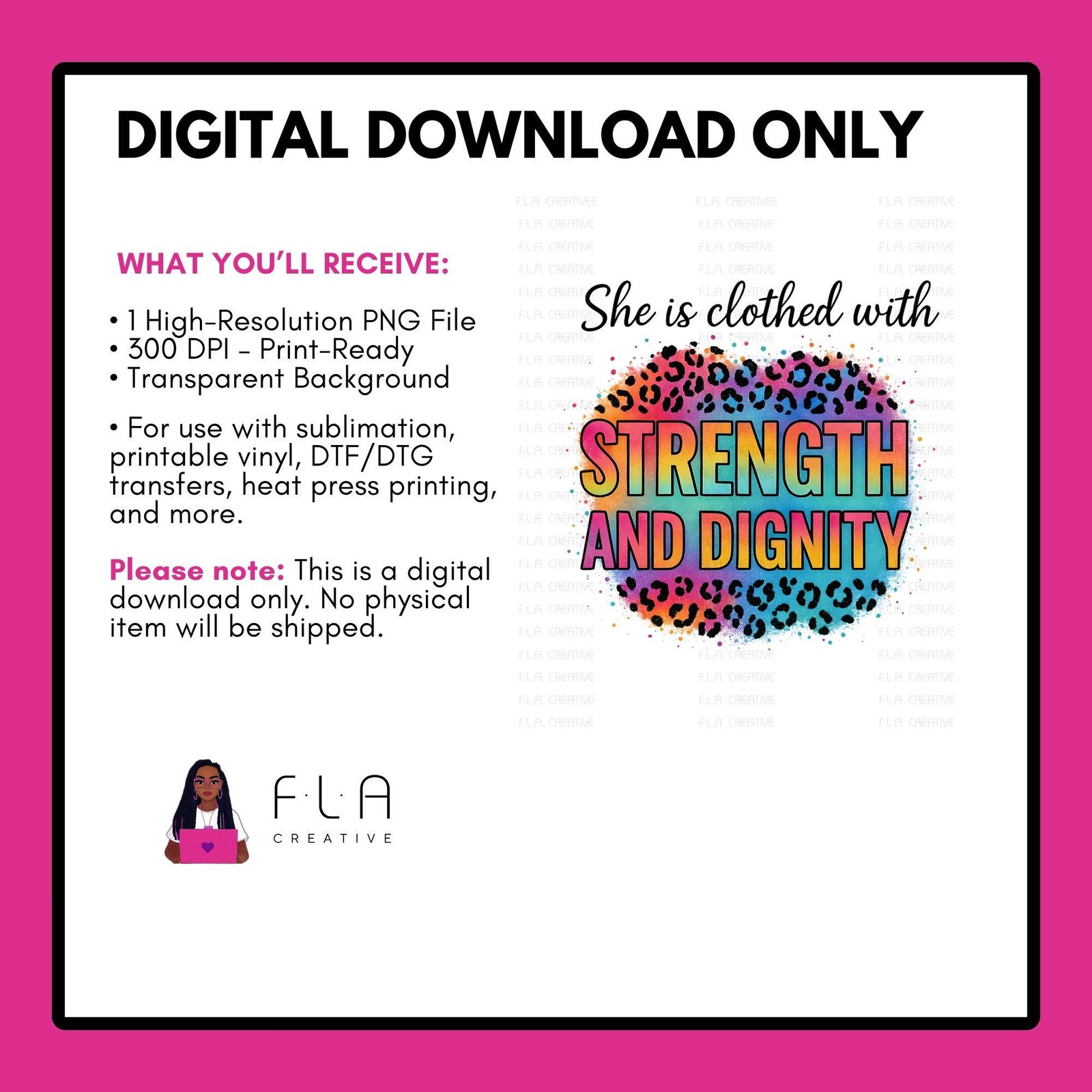 She Is Clothed With Strength and Dignity PNG, Christian Woman Leopard Print Design, Bible Verse Sublimation, Instant Digital Download - Image 5