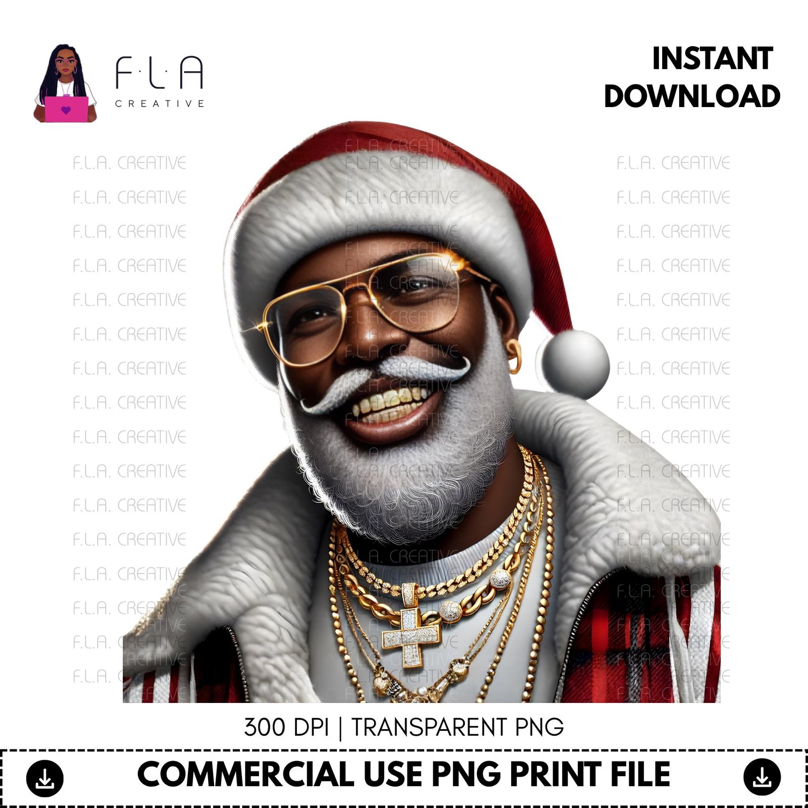 Hip Hop Santa PNG Bundle, Black Santa Clipart, Christmas PNG Set, Urban Santa Graphics, Afrocentric Xmas Art, Sublimation Designs, DTF Print - Image 6