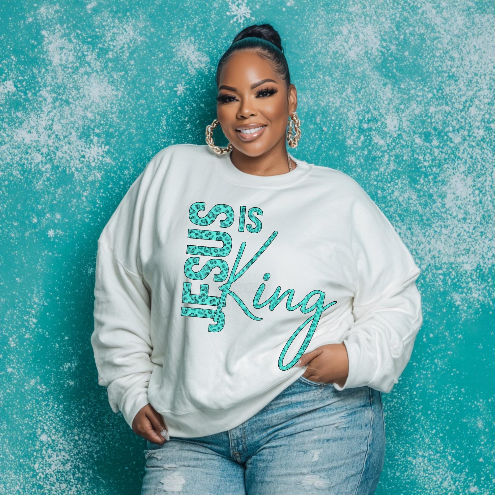 Jesus Is King PNG Download | Teal Leopard Christian Shirt Design | Faith Sublimation | DTF Print | Instant Digital Download