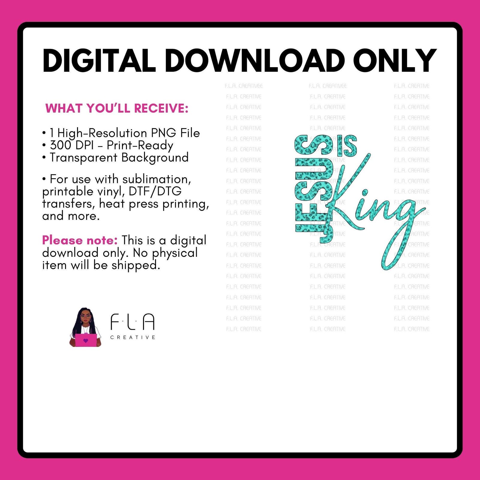 Jesus Is King PNG Download | Teal Leopard Christian Shirt Design | Faith Sublimation | DTF Print | Instant Digital Download - Image 5