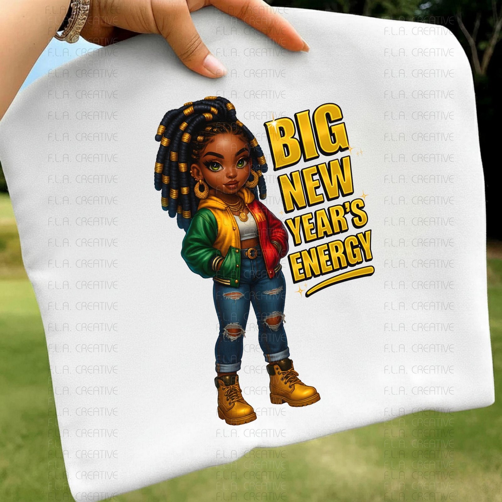 Big New Year’s Energy PNG, Cute Black Girl New Year Sublimation Design, NYE Shirt Graphic, Afro Girl Clipart, Instant Digital Download - Image 3